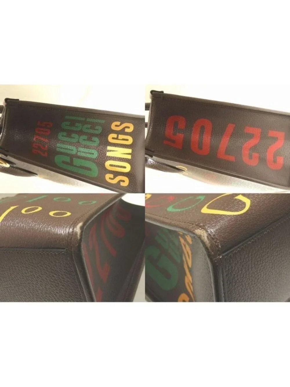Gucci Tote Dark Brown Leather Paint Logo Handbag